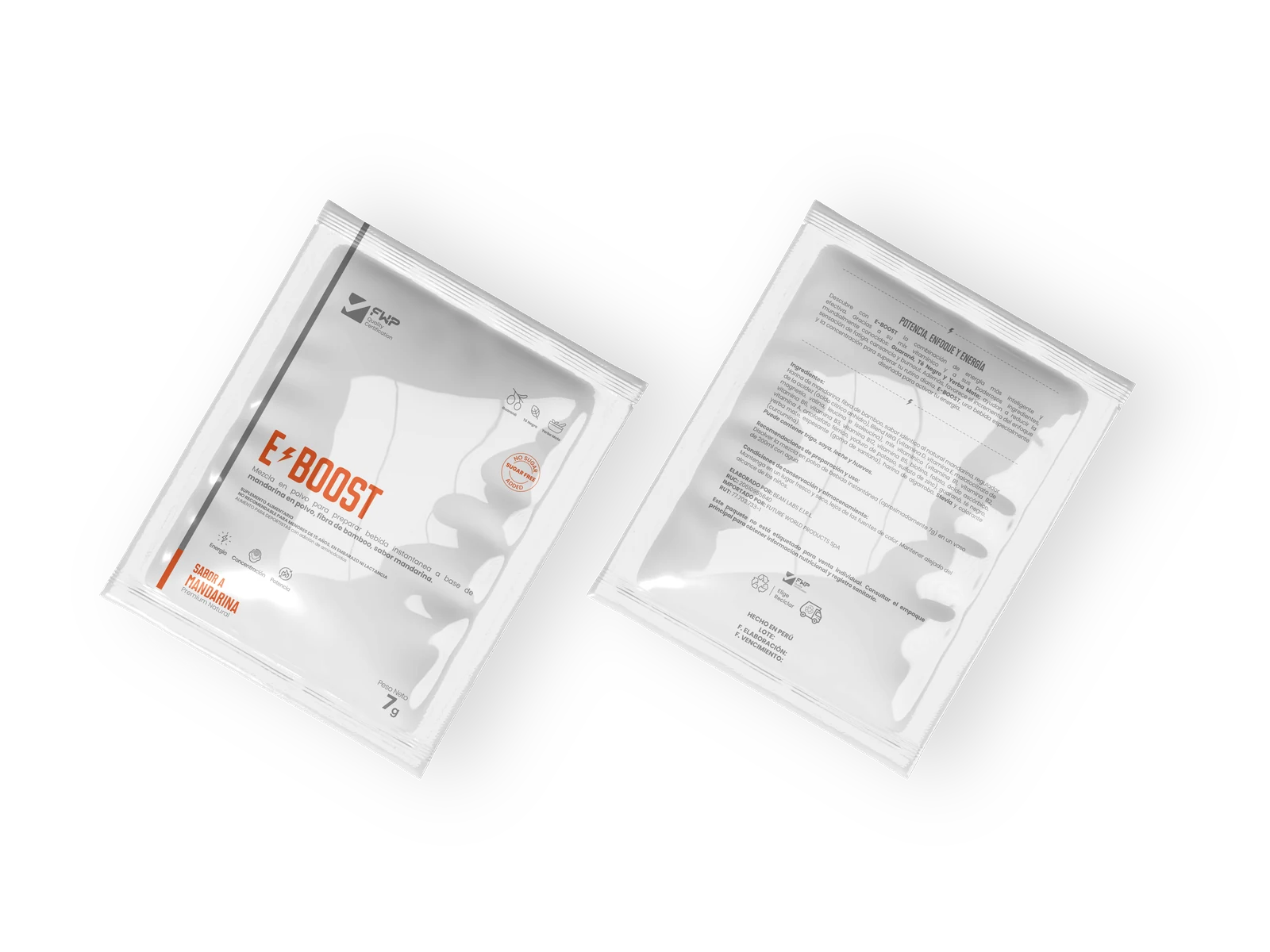 Sachet E-BOOST sabor mandarina de FWP Chile